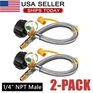 2x Stainless Braided RV Camper Propane Hose with 1/4" Male NPT QCC Type1 Inlet - Picture 1 of 9