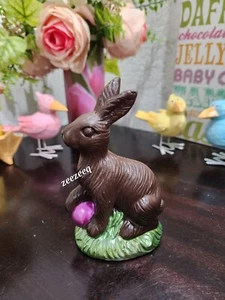 EASTER FAUX CHOCOLATE BUNNY RABBIT  STATUE FIGURINE TIER TRAY DECOR 5" - Picture 1 of 4