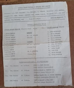 1967/68 CRYSTAL PALACE RESERVES v FULHAM RESERVES FOOTBALL COMBINATION 30/12/67 - Picture 1 of 2