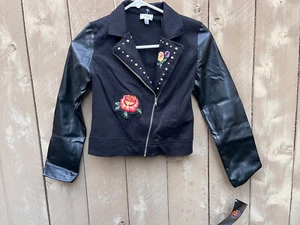 Disney D-Signed Coco Girls M (10/12) Floral Applique Faux-Leather Moto Jacket - Picture 1 of 14