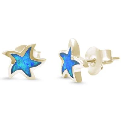 Pendientes estrella ópalo azul oro amarillo .925 plata de ley Foto 1 de 2
