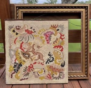Antique 1880’s French Griffin Tapestry Needle Point Wall Hanging Framed - Picture 1 of 21