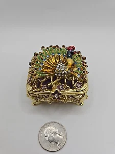 Peacock Trinket box handmade by Keren Kopal & Austrian crystals Faberge - Imagen 1 de 7