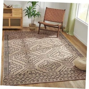Area Rug 6x9 Boho Chic Jute Rug Recycled Indoor Outdoor 6'x9' Jute Boho Black - Picture 1 of 8