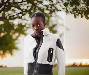 Karen Millen WhiteReal Shearling And Leather Mix Jacket UK10 Excellent Condition - Picture 1 of 15