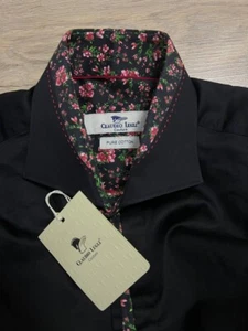 Camicia uomo Claudio Lugli classica nera puro cotone manica lunga taglia L collo fiori - Foto 1 di 11