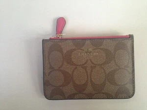 NEW NWT Coach Wallet Brown with Pink Gold Zipper and Key Chain Originally $65.00 - Picture 1 of 7