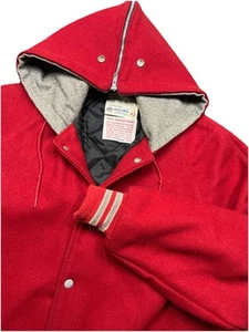 Vintage DeLONG Varsity Lettermans Jacket Red Wool Mens 42 Large Zip Hood 90s - Picture 1 of 10