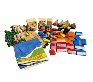 Vintage 1960s Playskool Vacationland Village Cloth Mat Wood Toys Montessori Play - Picture 1 of 7