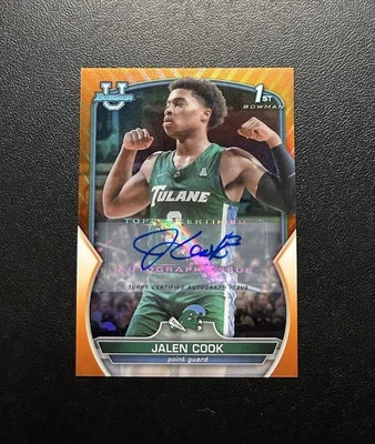 2023 Bowman Chrome University Jalen Cook 1st Bowman Orange Auto 1/25 #25 - Image 1 of 2