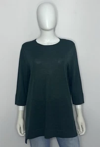 J Jill Tunic Sweater Womens L Petite Merino Wool Green 3/4 Sleeve Crew Neck - Picture 1 of 10