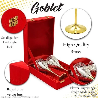 Bicchieri da vino in ottone placcati argento set di 2 pezzi - Immagine 1 di 4