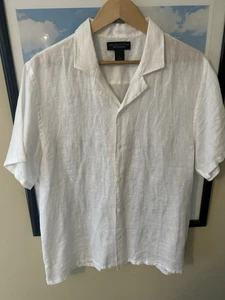 LUX BLOOMINGDALES White Linen Short Sleeve Shirt Large Orlebar Brown Fedeli - Picture 1 of 7