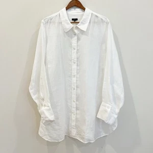Talbots Top Womens 2X White Linen Long Sleeve Button Up Beachy Coastal Preppy - Picture 1 of 10