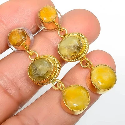 Pendiente antiguo enchapado en oro amarillo de 18k zafiro amarillo (simulado) 1,56" E855 Foto 1 de 3