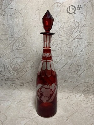 Antique Egermann Bohemian Czech Ruby to Clear Glass Castle Tower Decanter - Image 1 of 4