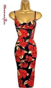 Karen Millen Size UK 10 VINTAGE BODYCON RED ROSE COCKTAIL WIGGLE DRESS - Picture 1 of 12