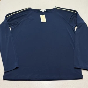 New With Tags!! Michael Kors Navy Blouse Women’s Lg  Gold Zippers RN# 111818  - Picture 1 of 15