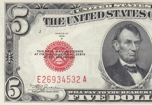 1928-B UNITED STATES NOTE FIVE DOLLARS $5 "E" (( GEM UNC )) - Picture 1 of 6