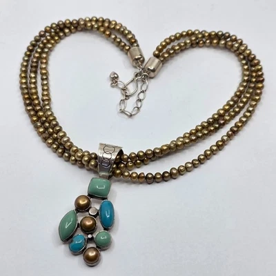 Jay King DTR Chocolate Baroque Pearl Turquoise Necklace With Pendant - Image 1 of 4