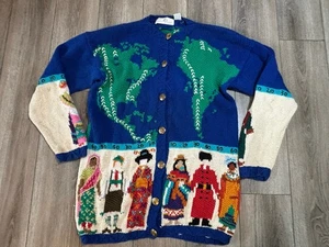 Cárdigan Suéter Opciones Diseño Vintage Mujer Grande Mapa del Mundo Pueblos del Mundo - Imagen 1 de 15
