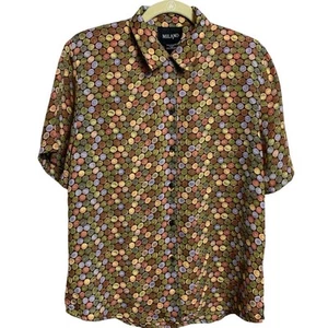 Vintage 90’s Women’s Short Sleeve Blouse By Milano - Size Medium - Geometric - Picture 1 of 8