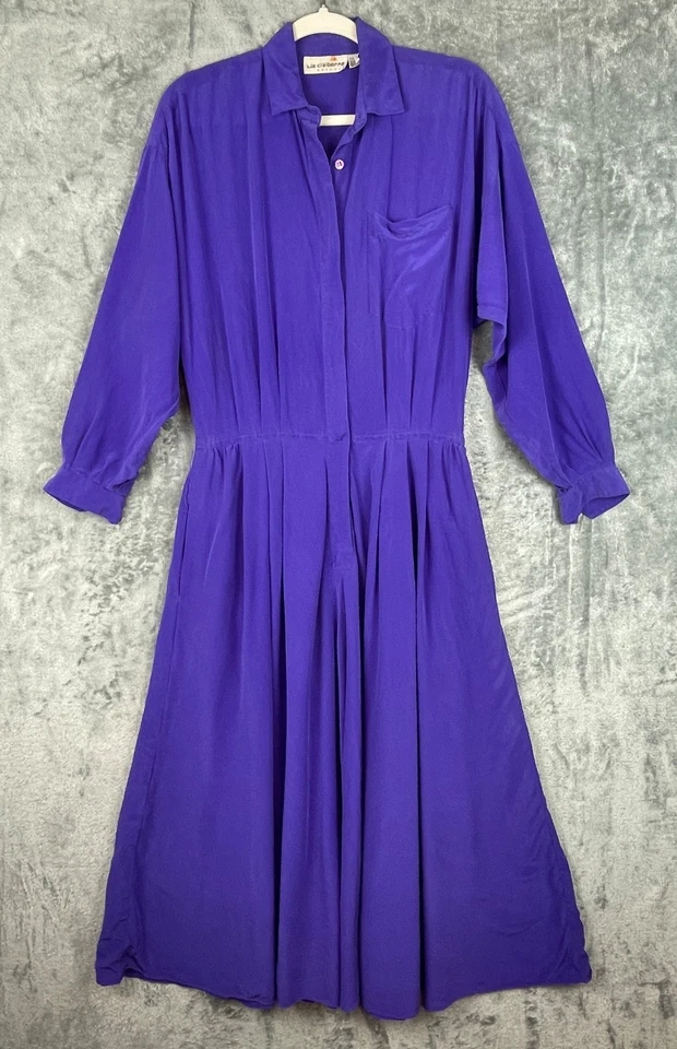 Vintage Liz Claiborne Dress Size 12 Purple 100% Silk Long Sleeve Secretary - Image 1 of 4
