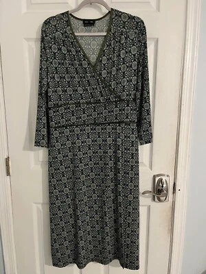Max and Cleo Midi Dress Large Faux Wrap V-Neck and Hem Long Sleeve - Image 1 of 4