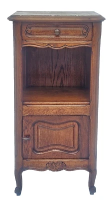 Antique 1920s French Oak Nightstand Marble Top Carved Design with Cabriole Legs - Image 1 of 4