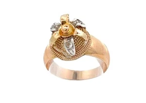 18ct Yellow Gold Cubic Zirconia & Spinel Ring with Bell Centre & Leaf Surround - Picture 1 of 12