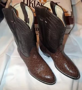 12C NOS Oklahoma Boots Womens Brown Ostrich Leather Western Cowboy Sz 2 - Picture 1 of 9