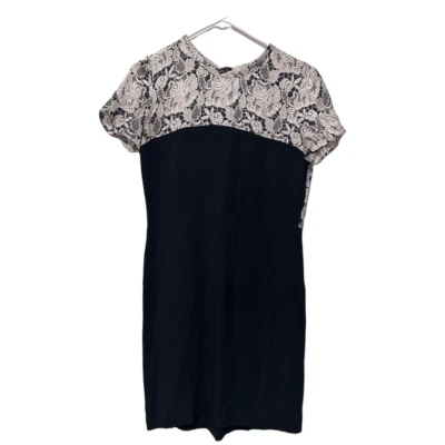 Stella McCartney 花卉花边 Seta 真丝紧身连衣裙黑白 EU 42 M — 第 1/4 张图片