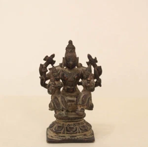 Antique Vishnu Lakshmi Bhudevi Statue Vintage Hindu Deity Home Temple Decor Idol - Picture 1 of 4