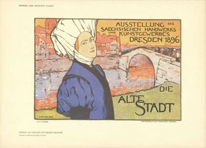ANTON OTTO FISCHER Dresden, Die Alte Stadt 8.25" x 11.5" Lithograph 1897 Vintage - Picture 1 of 1