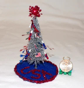 Miniature Dollhouse 4.5" Patriotic July 4th USA Decoration Tree Handmade Clay JS - Picture 1 of 4