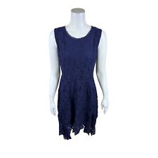 Isaac Mizrahi Petite Handkerchief Hem Floral Lace Midi Dress Dark Navy PL Size
