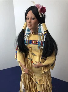 16.5” Danbury Mint Porcelain Doll J Belle Beautiful Native American W/ Beading O - Picture 1 of 17