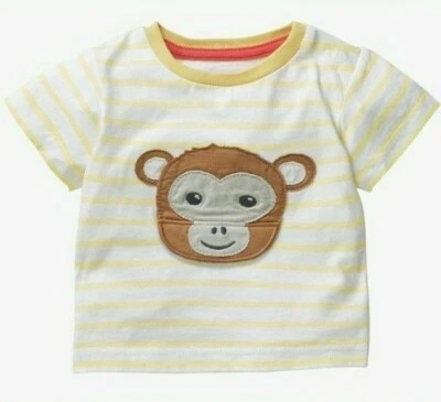 Ex Baby Boden Baby Boys Stripe Monkey Flap Cotton T-Shirt Top 0/3 12/18 Mth