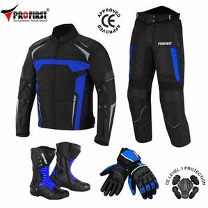 Men Waterproof Motorcycle Motorbike Suits Racing Set Armoured CE Leather Boots - Picture 1 of 20