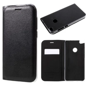 Huawei P8 Lite (2017) Wallet Case Litchi Skin Book Etui Schutz Hülle Bag Schwarz - Bild 1 von 8
