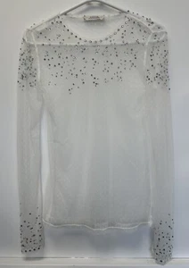 Dorothee Schumacher White Mesh Rhinestone Jewel Long Sleeve Top Size S Sheer - Picture 1 of 12