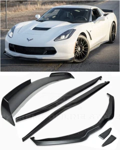 Z06 Rear Spoiler + Side Skirts + Front Lip W/ Side End Cap For 14-19 Corvette C7 - Picture 1 of 12
