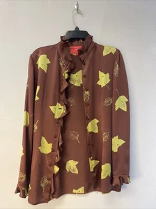 Blusa Emanuel Ungaro Parèlle Paris Hoja de Seda Mujer Mangas Largas Hecha en Italia - Imagen 1 de 17
