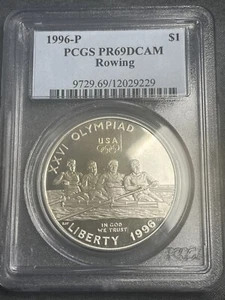 1996-P ROWING COMMEMORATIVE SILVER DOLLAR $1 PCGS PR69DCAM - Picture 1 of 2