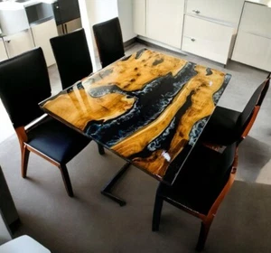 Ocean Design Epoxy Resin Table – Custom Wooden Dining or Coffee Table with Resin - Picture 1 of 11