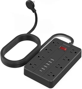 10 Ft Extension Cord Surge Protector, 8 Widely Spaced Outlets and 6 USB (1 USB - Picture 1 of 12