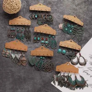 Vintage Ethnic Dangle Earrings Set For Women Bohemian Leaf Flowers Jewelry - Picture 1 of 15