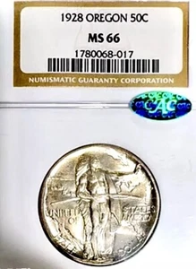 1928 50c Oregon Trail Old Commemorative NGC MS-66+CAC - Picture 1 of 24