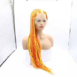 Yellow Mixed Orange Braided Wigs African Braided Wigs Lace Front Wigs Synthetic - Picture 1 of 8
