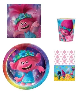 TROLLS WORLD TOUR Party Supply Pack 8 Plates, 8 Cup 8 Napkin 1 Table Cover SP1 - Picture 1 of 5